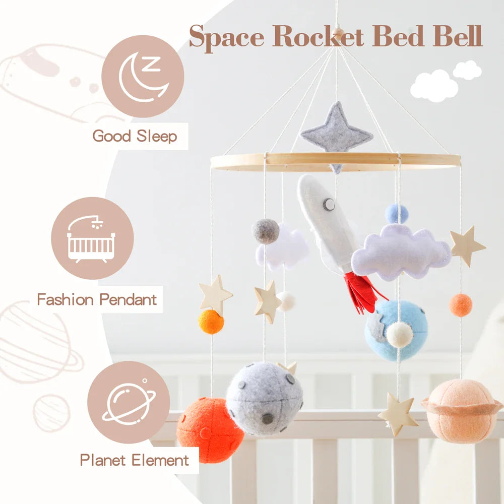 Wooden Rocket Crib Mobile Newborn Sensory Toys Soothing - Tophatter Daily Deals