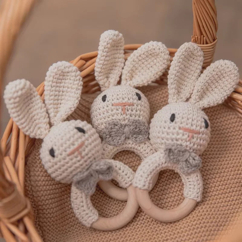 Baby Crochet Rattle Bunny Teether Newborn Sensory Toys - Tophatter Daily Deals