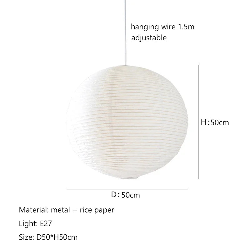 Japandi Pendant Lamp Wabi Sabi Rice Paper Round LED Dimmable D50 - Tophatter Daily Deals
