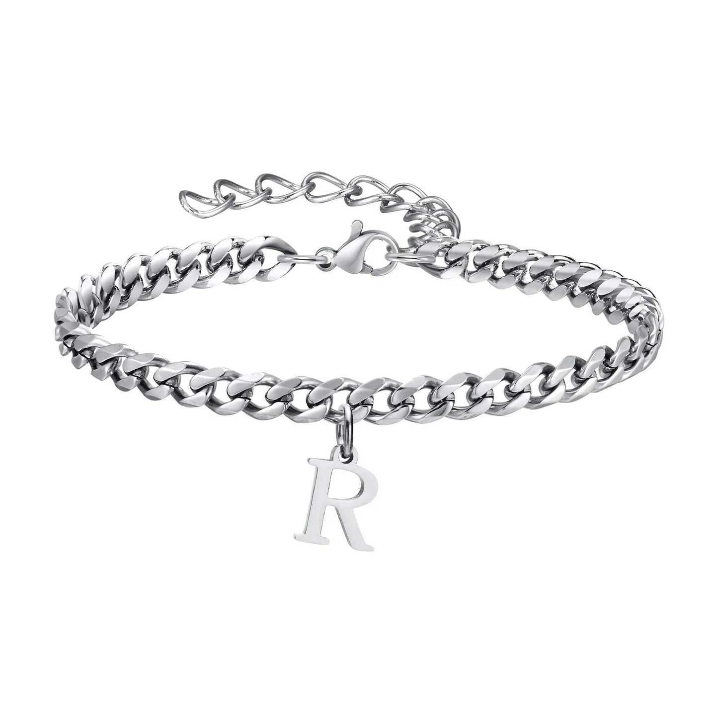Initials Cuban Link Bracelet Stainless Steel Adjustable R - Tophatter Daily Deals
