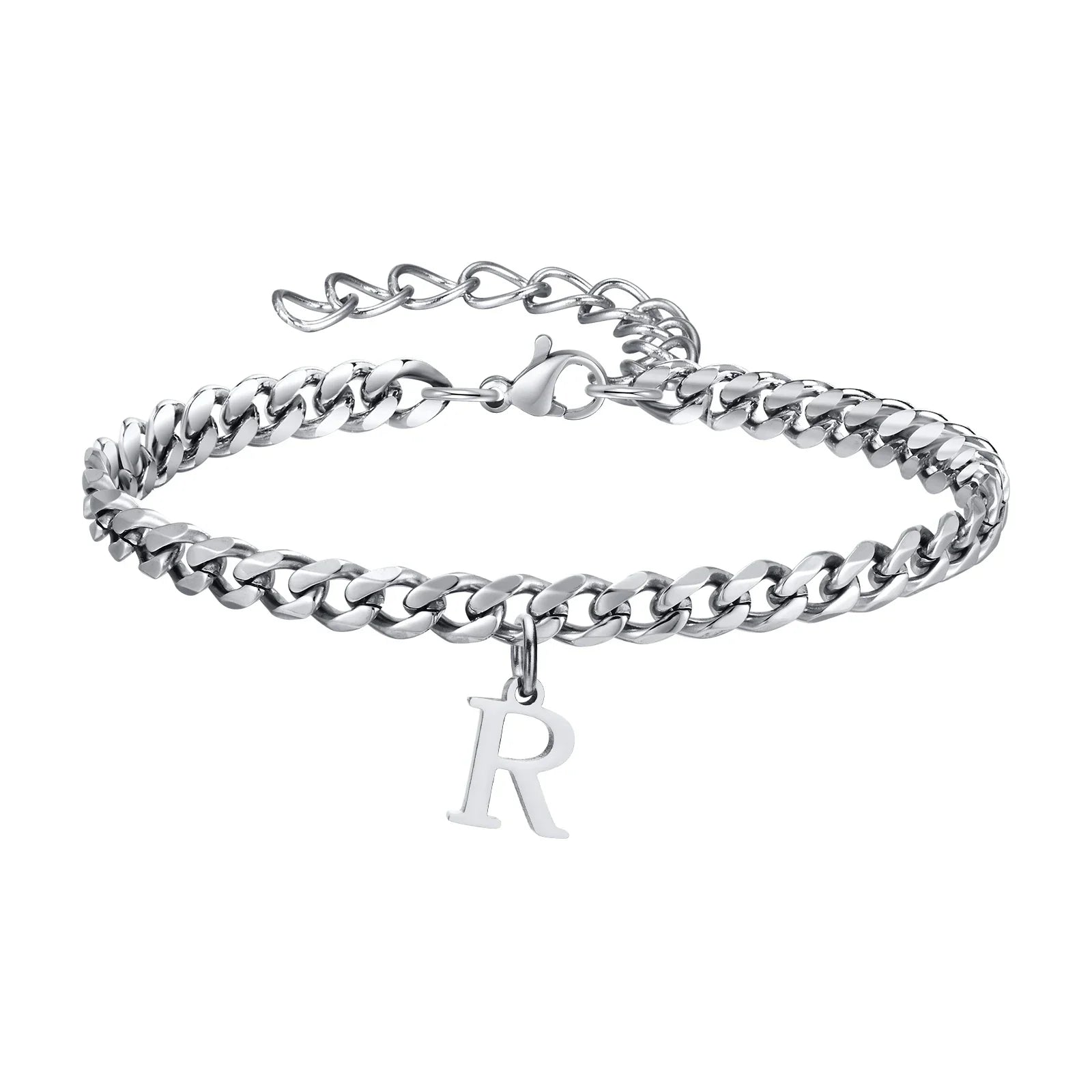 Initials Cuban Link Bracelet Stainless Steel Adjustable R - Tophatter Daily Deals
