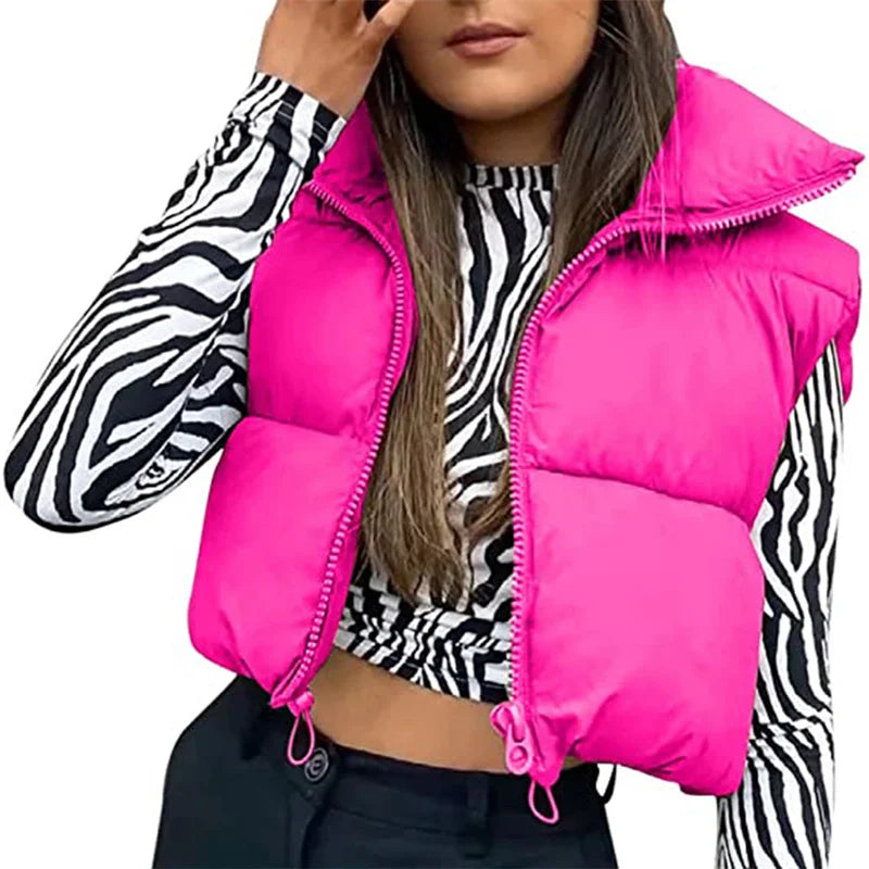 Warm Women’s Puffer Vest - Cropped Boxy, Polyester, Winter - Tophatter Daily Deals