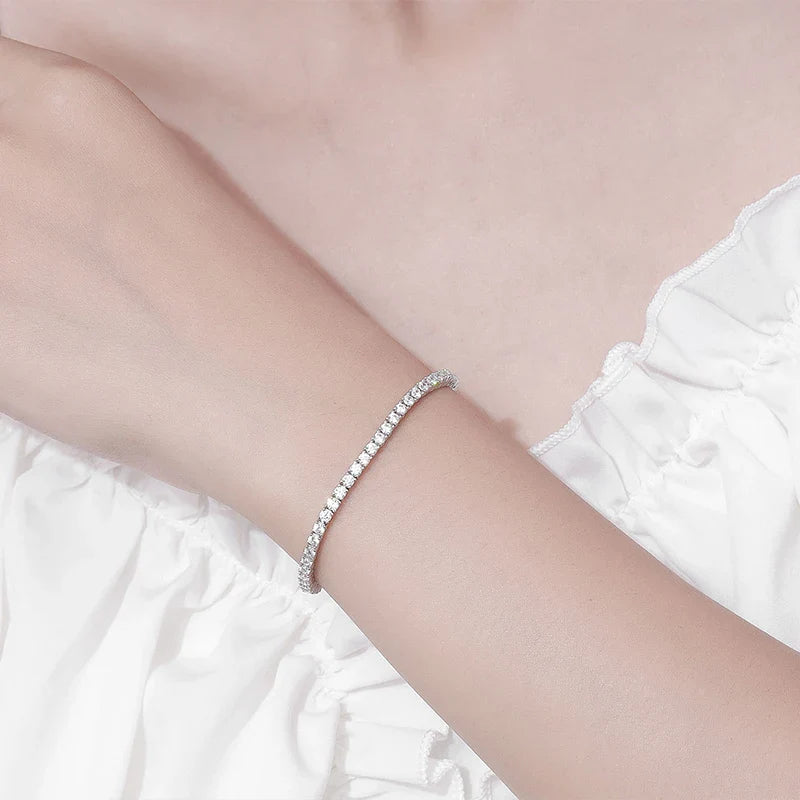 Moissanite 2mm Tennis Bracelet Sterling Silver White - Tophatter Daily Deals