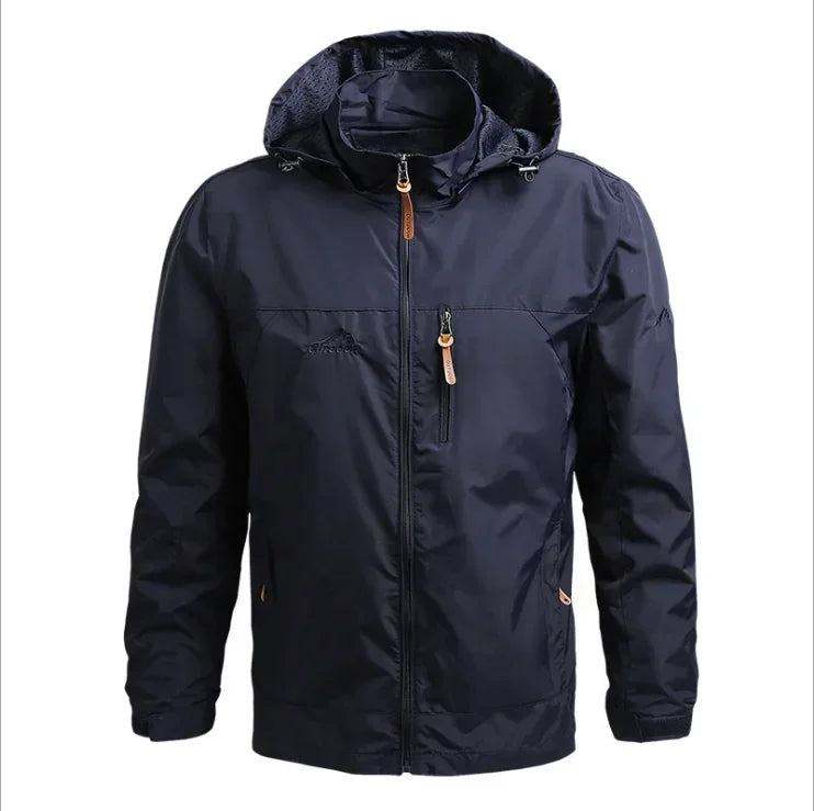Waterproof Men Jacket – Hooded Windbreaker, Polyester, Autumn Blue - Tophatter Daily Deals