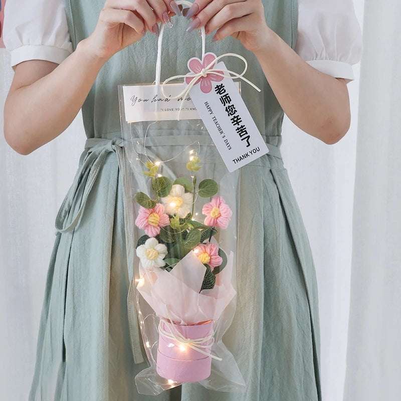 Flower Crochet Handmade Knitted Bouquet Pink x Pink Flowers - Tophatter Daily Deals