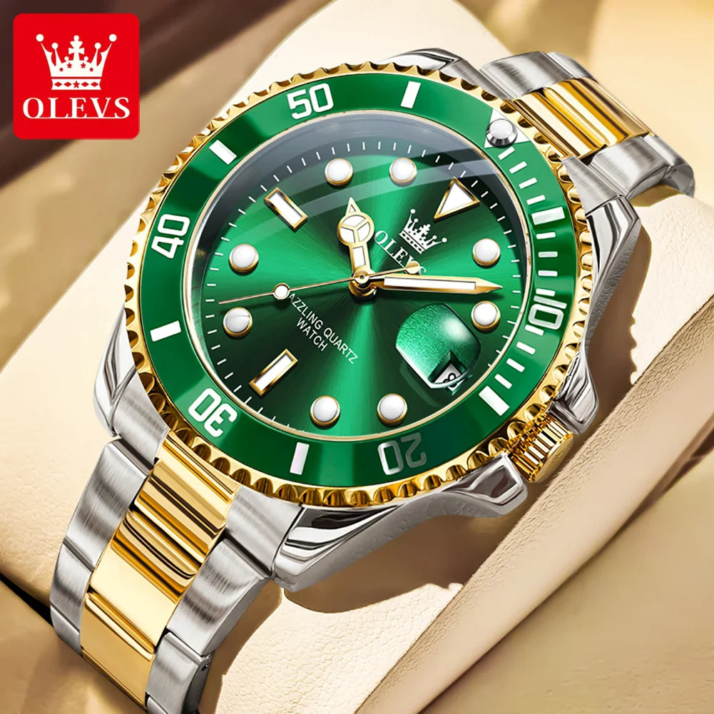 Quartz Watch Stainless Steel Date Classic Dress Watch Gift Gold Green - Tophatter Daily Deals