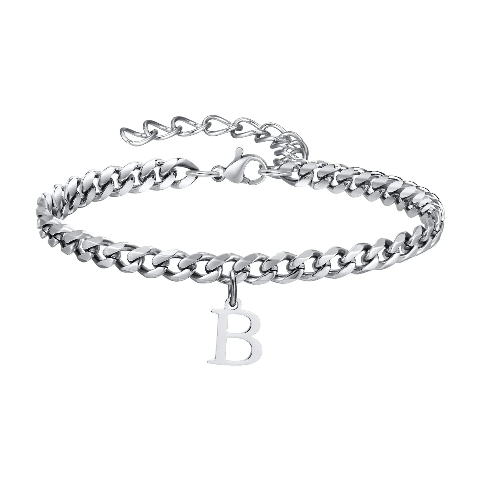 Initials Cuban Link Bracelet Stainless Steel Adjustable B - Tophatter Daily Deals