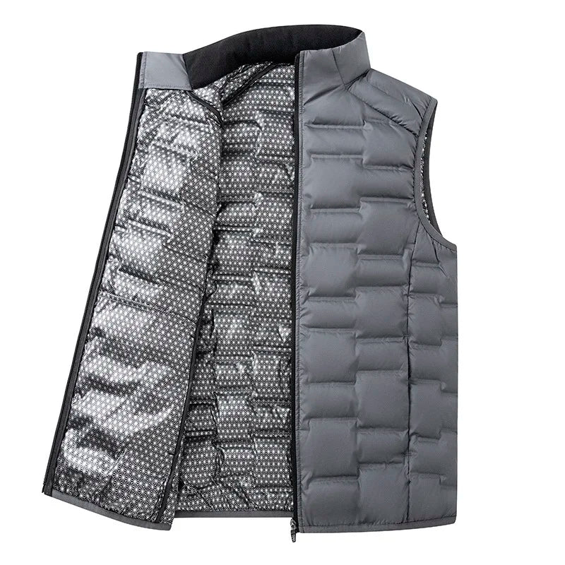 Warm Cozy Men’s Down Vest - Stand Collar, Duck Down, Winter Light Gray - Tophatter Daily Deals