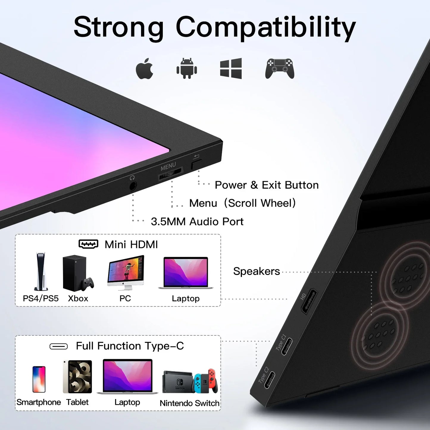 15.6 Inch Portable Monitor USB C HDMI HDR Travel Screen - Tophatter Daily Deals