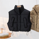 Warm Women Short Down Vest - Stand-Up Collar, Winter - Tophatter Daily Deals