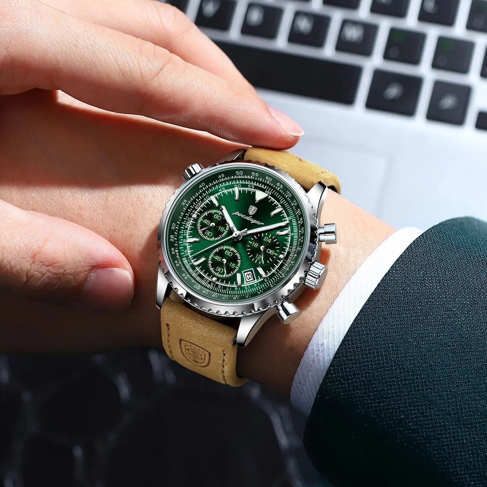 Quartz Chronograph Watch Waterproof Luminous Date Leather - Tophatter Daily Deals