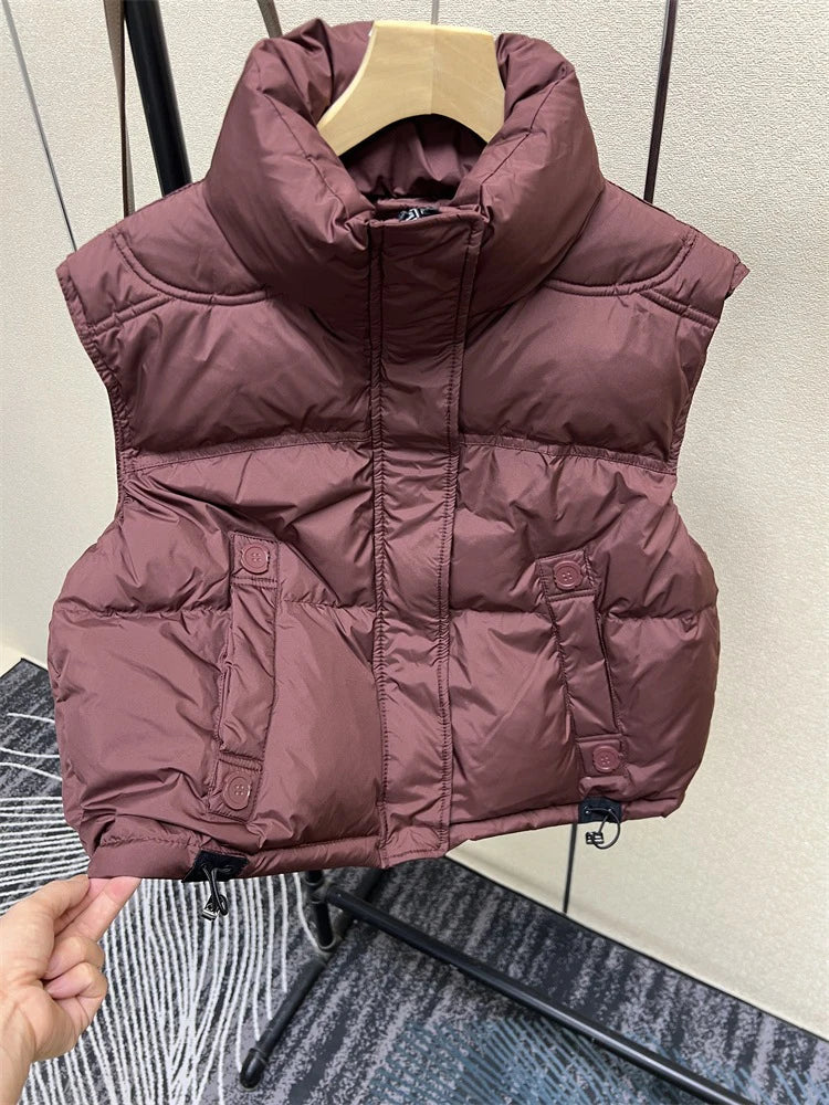 Warm Women’s Down Vest - Stand Collar, Duck Down, Winter - Tophatter Daily Deals