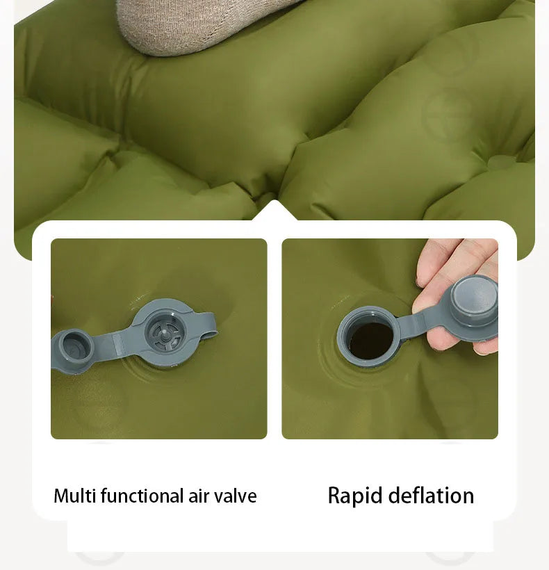 Inflatable Sleeping Pad Built-In Pillow Compact Green Camping & Hiking - Tophatter Daily Deals
