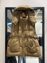 Lightweight Relaxed Women Down Vest - Hooded, Down, Winter Khaki - Tophatter Daily Deals
