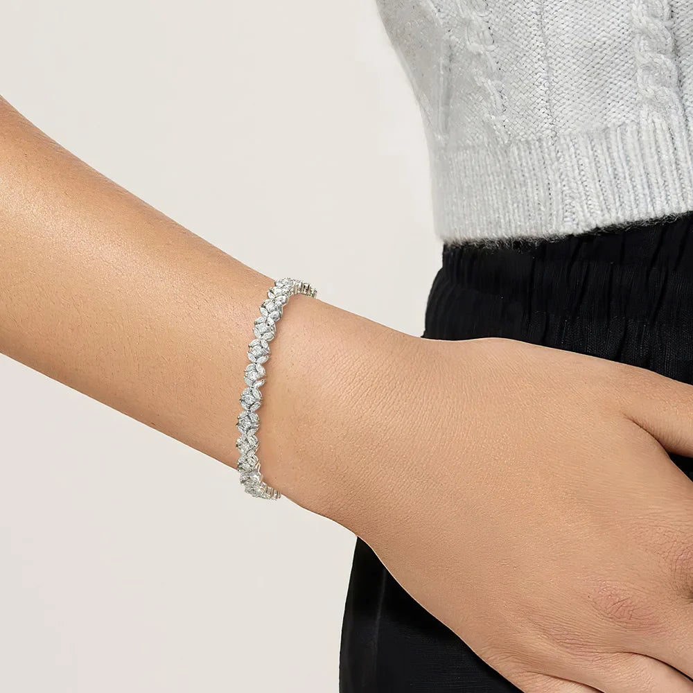 Moissanite Tennis Bracelet Sterling Silver Bridal Floral - Tophatter Daily Deals