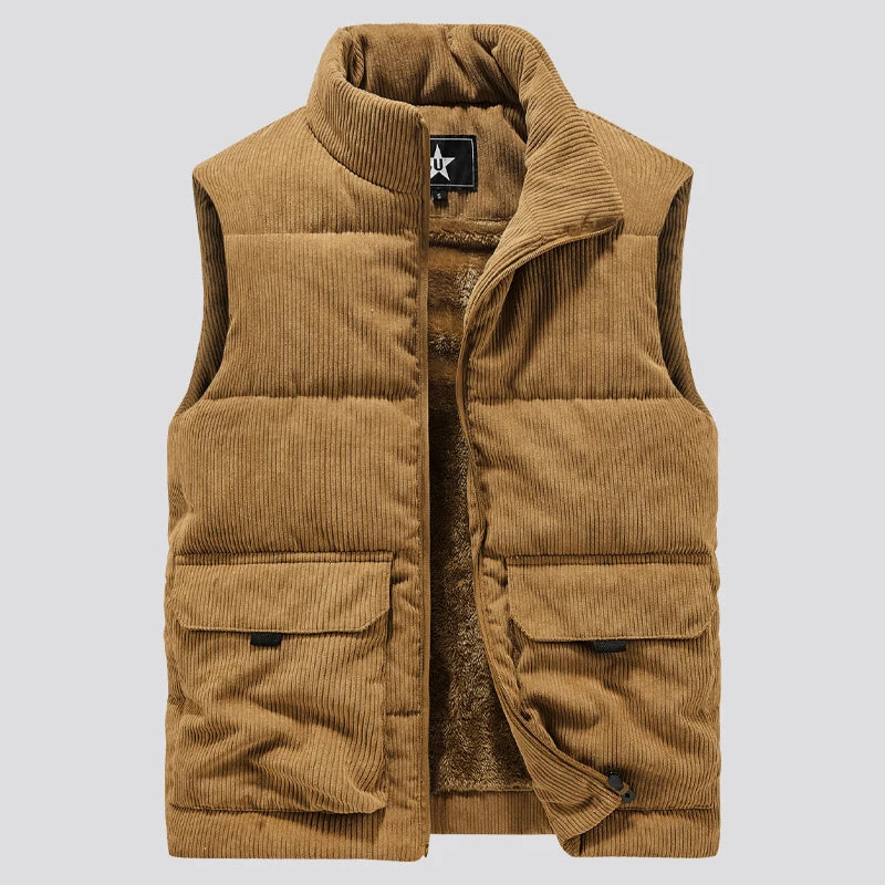 Insulating Mens Fleece Vest - Quilted Corduroy, Casual Khaki - Tophatter Daily Deals