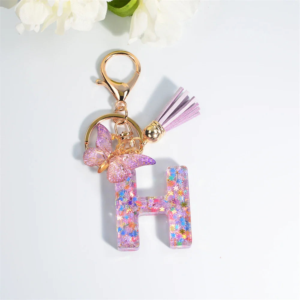 Sequin Letter Keychain With Butterfly Tassel Charm H 55mm - Tophatter Daily Deals