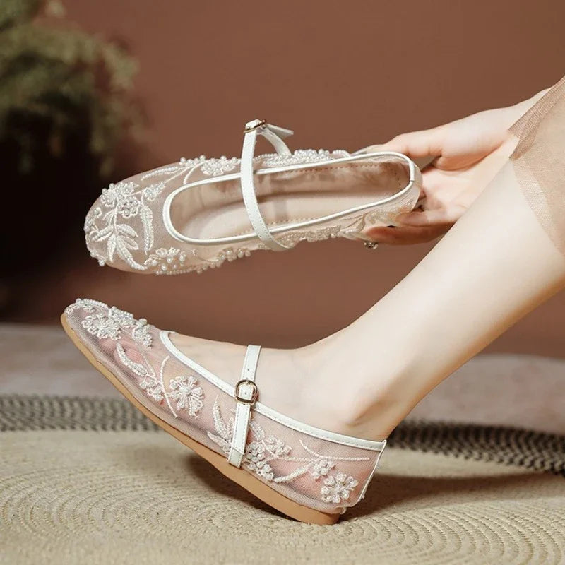Lightweight Women’s Ballet Flats - Mary Jane Mesh, Beaded - Tophatter Daily Deals