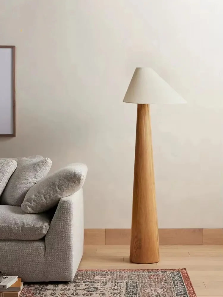 Japandi Conical Oak Floor Lamp Wabi Sabi Retro Lighting Home Decor - Tophatter Daily Deals