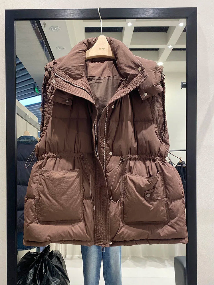 Lightweight Relaxed Women Down Vest - Hooded, Down, Winter - Tophatter Daily Deals