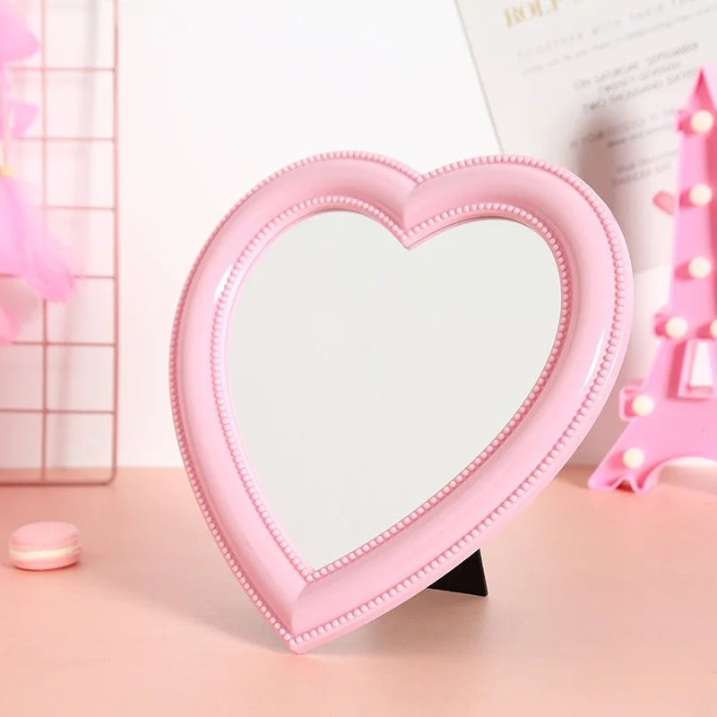 Pink Love Heart-Shaped Cosmetic Mirror Makeup Wall Hanging Mirror Pink Mythical - Tophatter Daily Deals