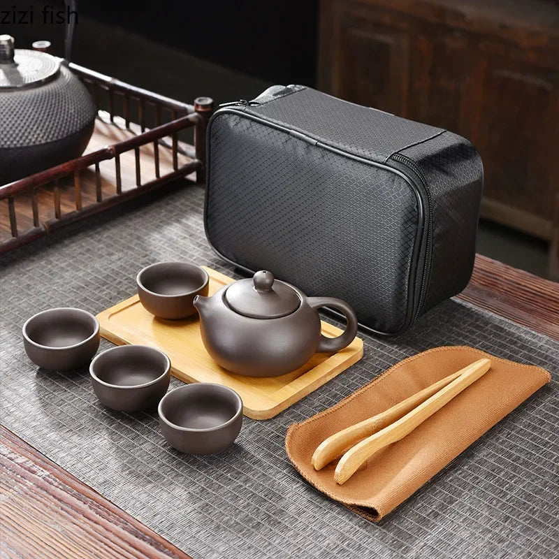 Purple Clay Travel Tea Set Portable Kung Fu Teaware - Tophatter Daily Deals