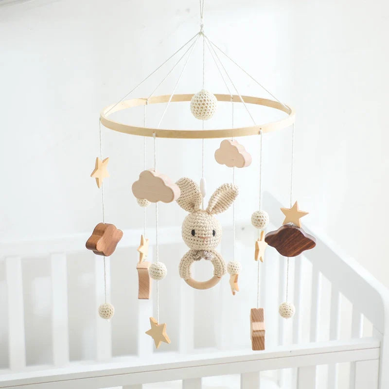 Wooden Rabbit Crib Mobile Newborn Sensory Toys Soft - Tophatter Daily Deals
