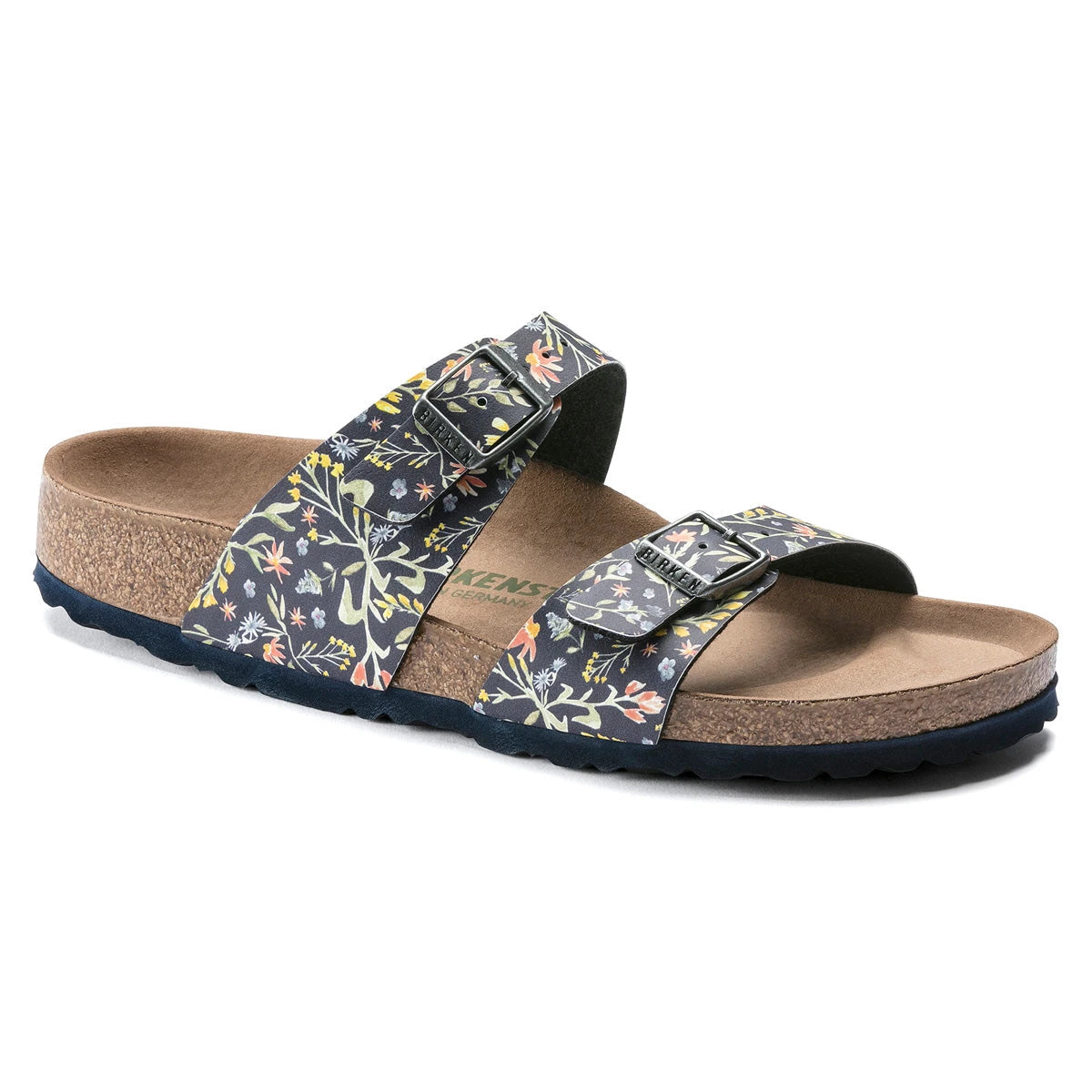 Birkenstock Women's Sydney Vegan Birko-Flor Sandals Navy Floral 40 Regular Wide Footwear - Tophatter Daily Deals