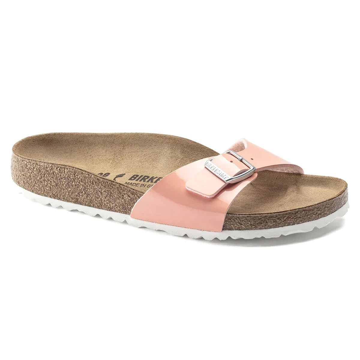 Birkenstock Women's Madrid Patent Birko-Flor Patent Sandals Coral Peach Medium Narrow Footwear - Tophatter Daily Deals