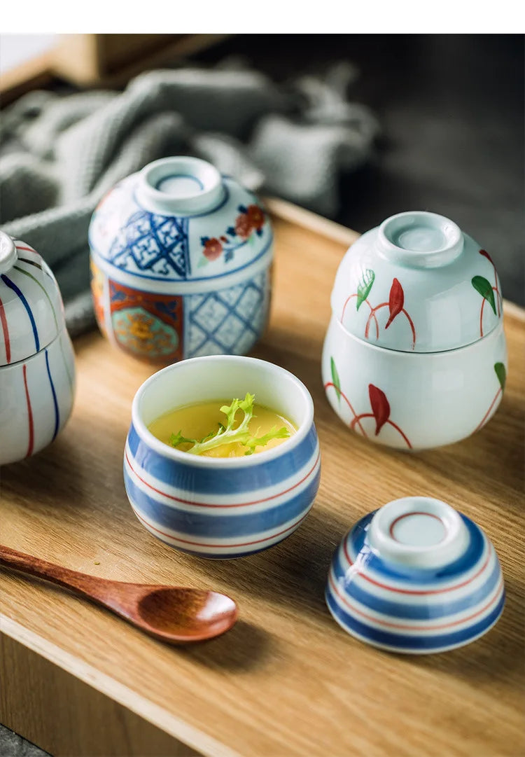 Hand Painted Japanese Ceramic Lidded Dessert Bowls Set - Tophatter Daily Deals
