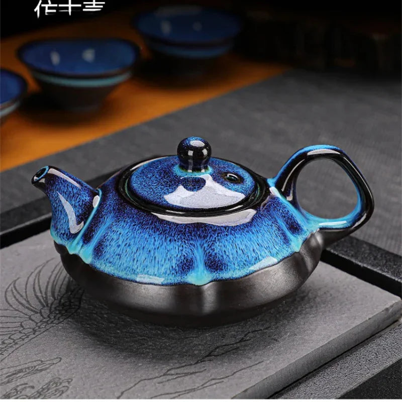 Jun Kiln Ceramic Tea Set With Gift Box Blue Premium Glaze - Tophatter Daily Deals