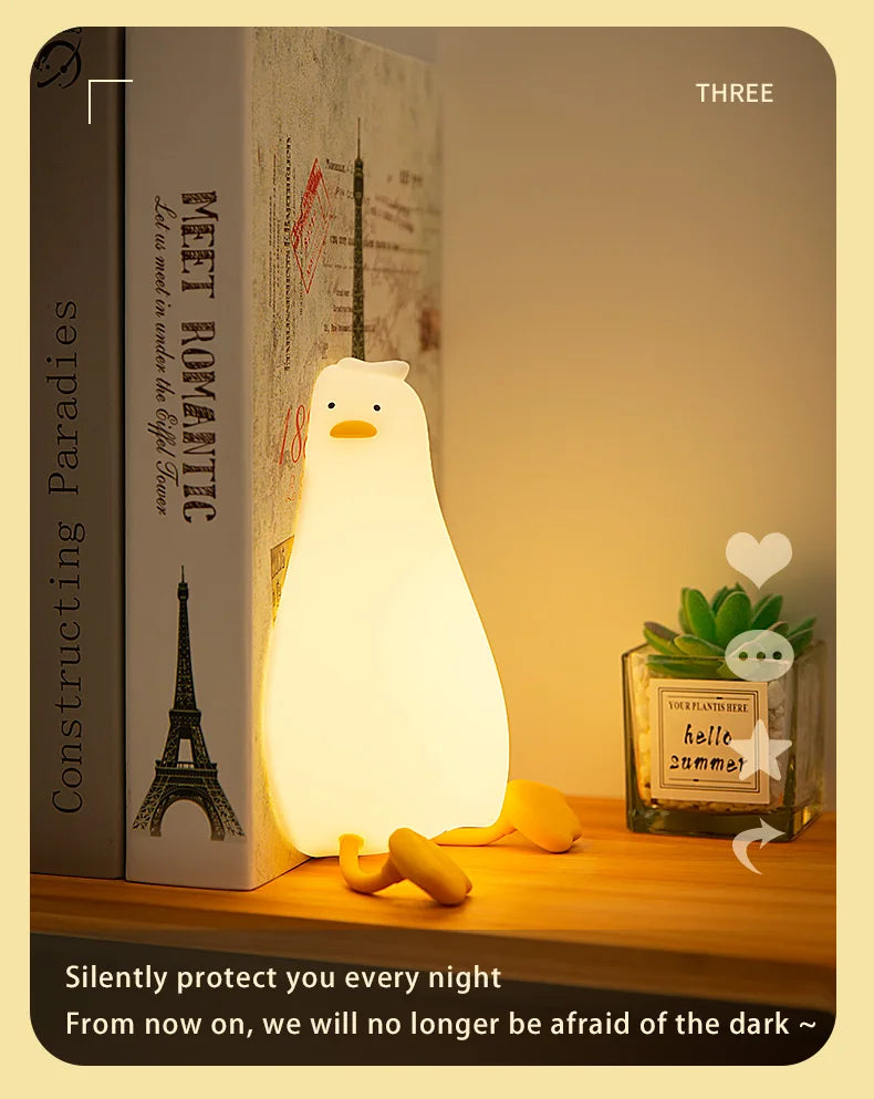 Duck Rechargeable LED Night Light Pat Silicone Lamp Bedside Nightlight Animals - Tophatter Daily Deals