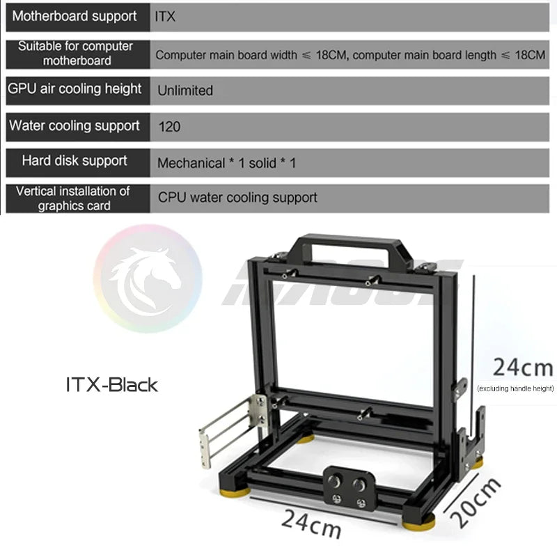 Open Frame PC Case Modular ATX MATX ITX Aluminum Rack ITX-Black - Tophatter Daily Deals