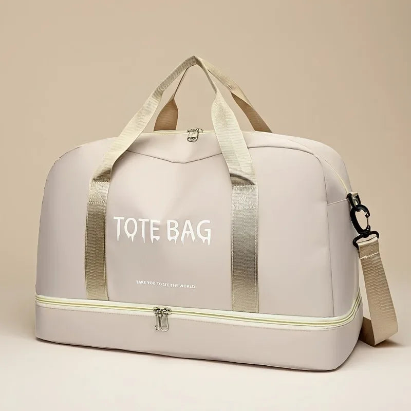Travel Duffle Bag with Shoe Compartment & Strap (Beige) Luggage & Bags > Duffel Bags - Tophatter Daily Deals