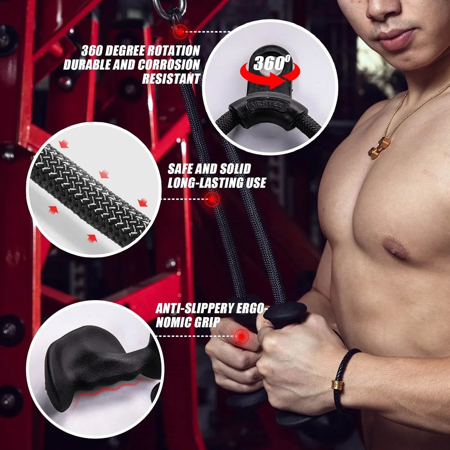 Rope Pulldown Attachment Cable Handle Black Fitness - Tophatter Daily Deals