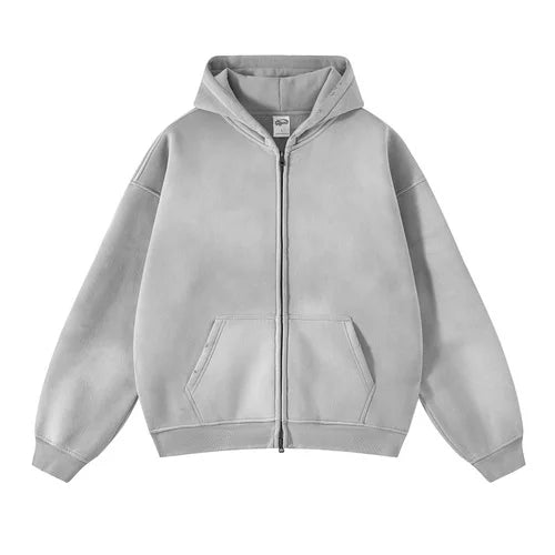 Warm Relaxed Men's Zip Up Hoodie - Oversize, Plush, Winter Light Gray - Tophatter Daily Deals