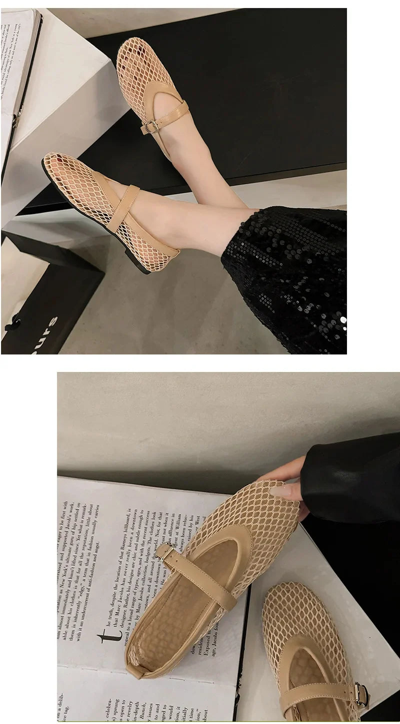 Breathable Women Mesh Ballet Flats - Strappy Round Toe - Tophatter Daily Deals