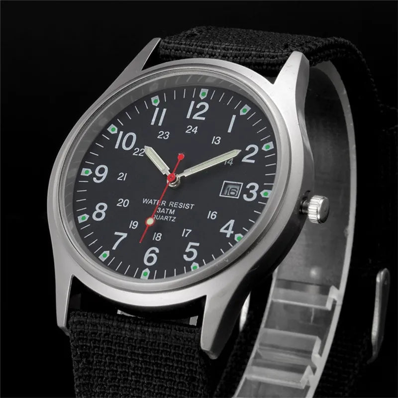 Quartz Field Watch Nylon Strap Military Style Date Luminous - Tophatter Daily Deals
