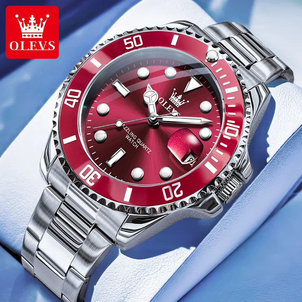 Quartz Watch Stainless Steel Date Classic Dress Watch Gift Sliver Red - Tophatter Daily Deals