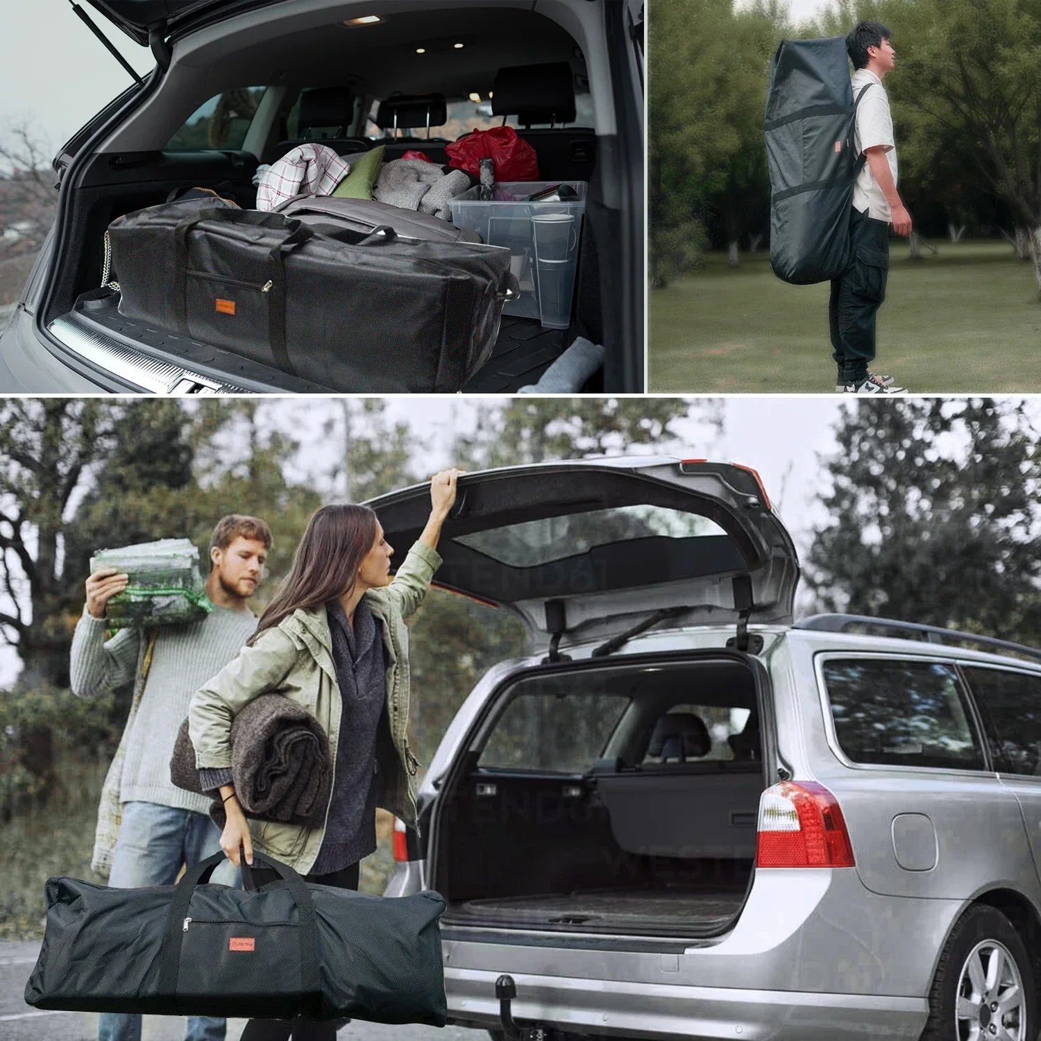 150L Folding Camping Storage Bag Waterproof Black Duffel Bags - Tophatter Daily Deals