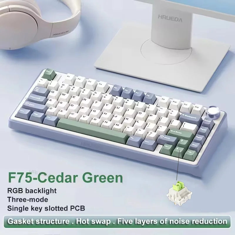 AULA F75 Compact 75 Percent Mechanical Gaming Keyboard RGB Cedar Green - Tophatter Daily Deals