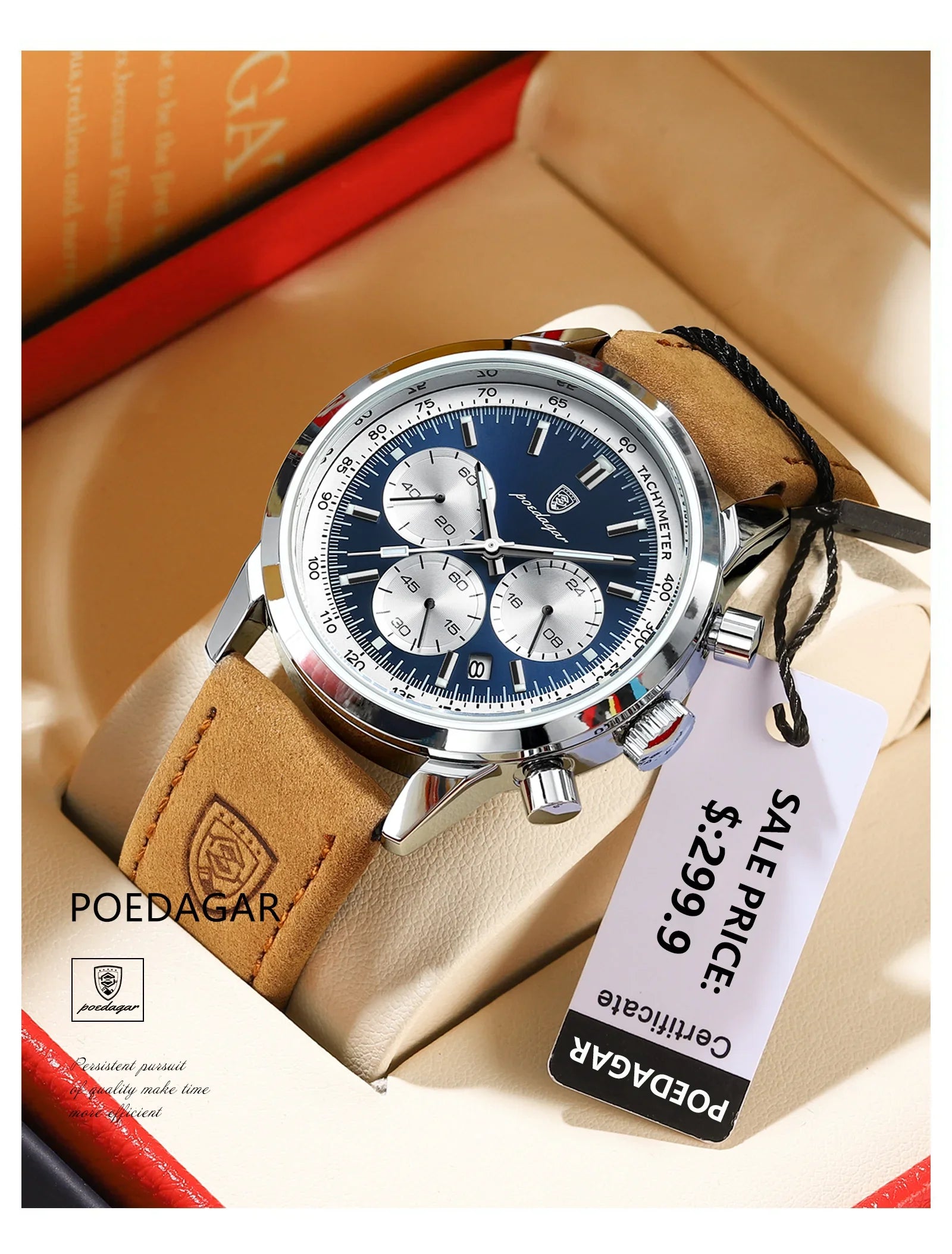 Quartz Watch Leather Chronograph Military Style 2025 - Tophatter Daily Deals