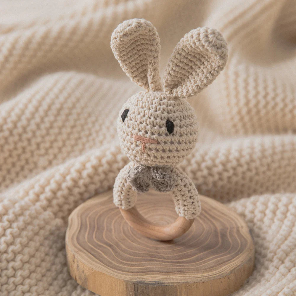 Baby Crochet Rattle Bunny Teether Newborn Sensory Toys - Tophatter Daily Deals