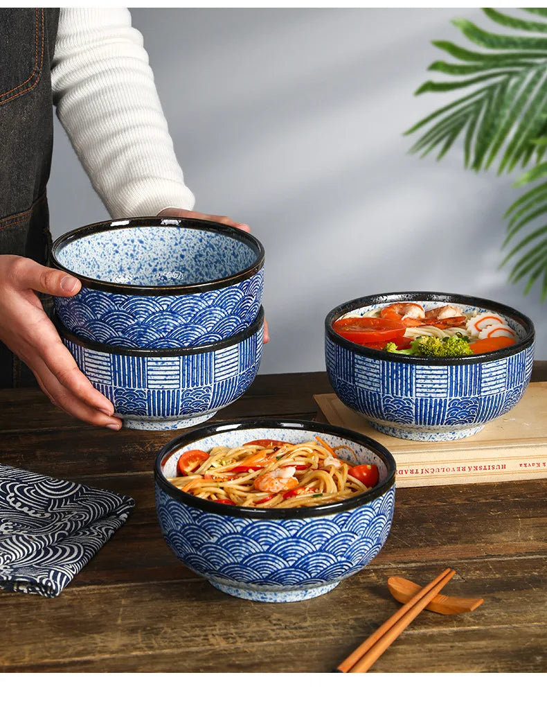 Qinghai Wave Noodle Bowl Hand Painted Vintage Ceramic Bowl - Tophatter Daily Deals