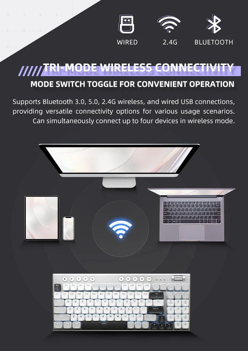 Wireless Low Profile Mechanical Keyboard 98 Keys PBT - Tophatter Daily Deals