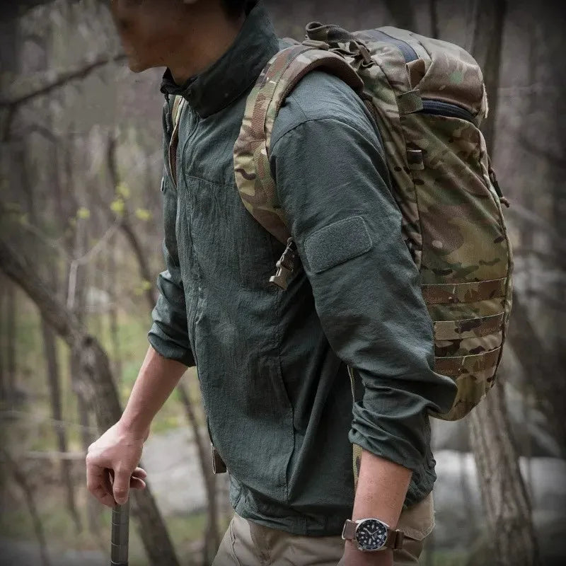 Lightweight Men’s Jacket - Tactical Zip, Polyester, Summer Army Green - Tophatter Daily Deals