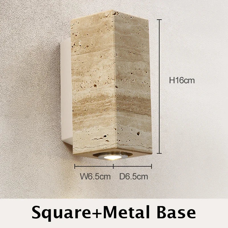 Japandi Yellow Marble LED Wall Sconce Wabi Sabi Bedside Light Square X White Base - Tophatter Daily Deals