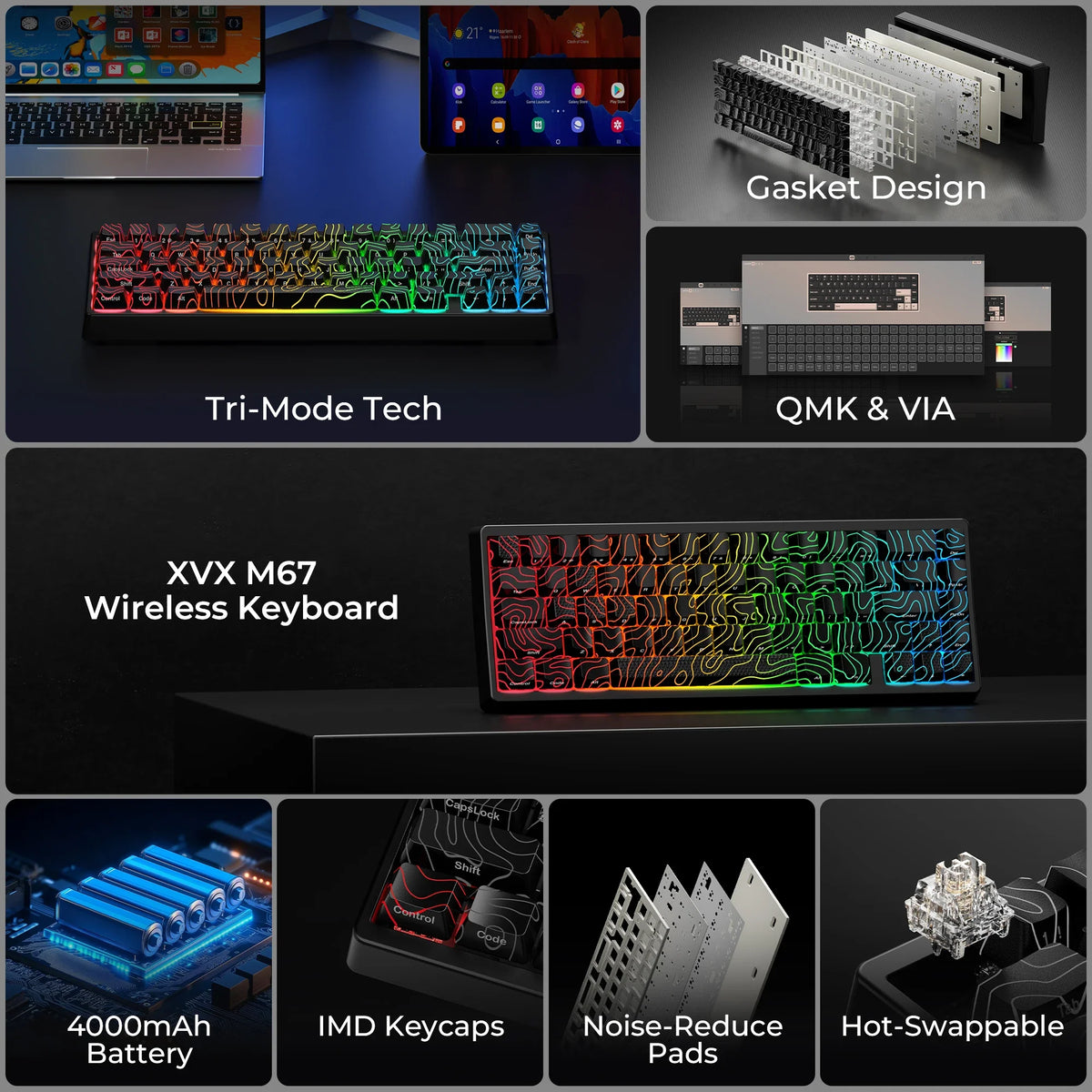 Mechanical Keyboard M67 67 Key Gasket Hot Swappable RGB - Tophatter Daily Deals