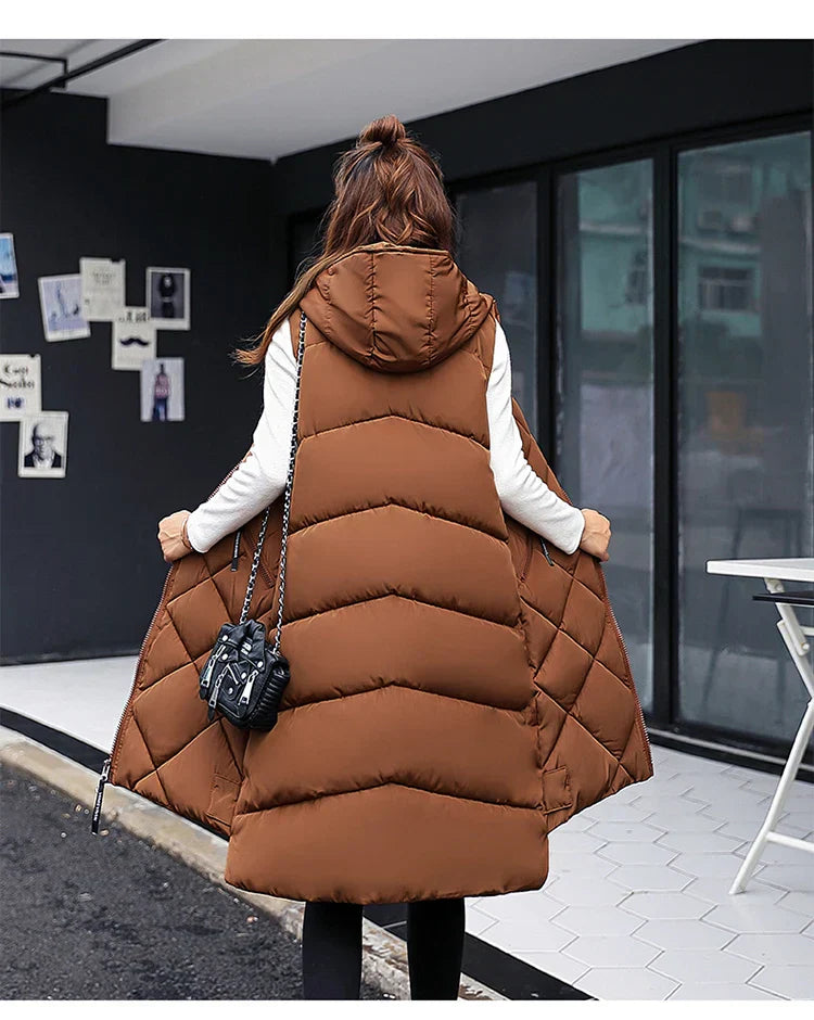 Lightweight Women's Long Puffer Vest - Hooded Cotton Winter - Tophatter Daily Deals