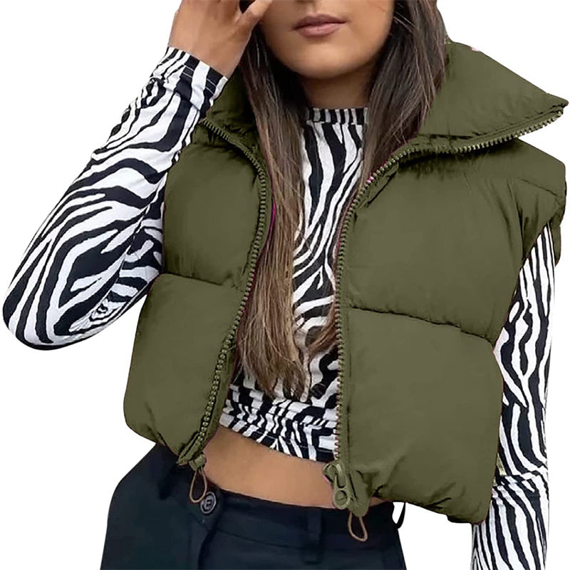 Warm Women’s Puffer Vest - Cropped Boxy, Polyester, Winter - Tophatter Daily Deals